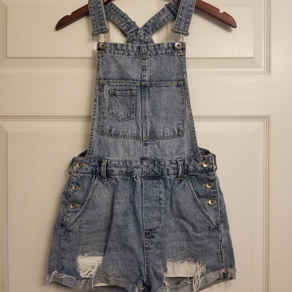 & Denim Overalls Jean Shorts Womens US 4